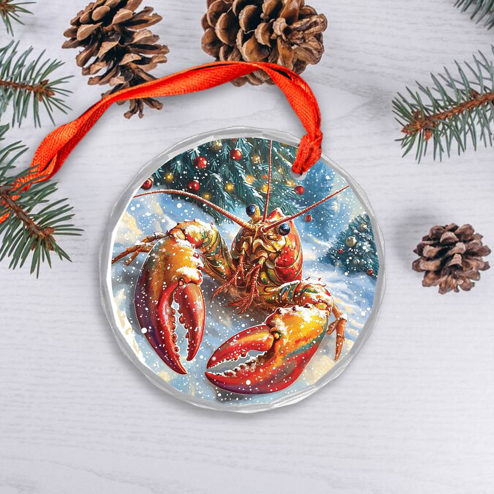 Beautiful Angus Lobster Christmas Night Design 1 Glass Ornament
