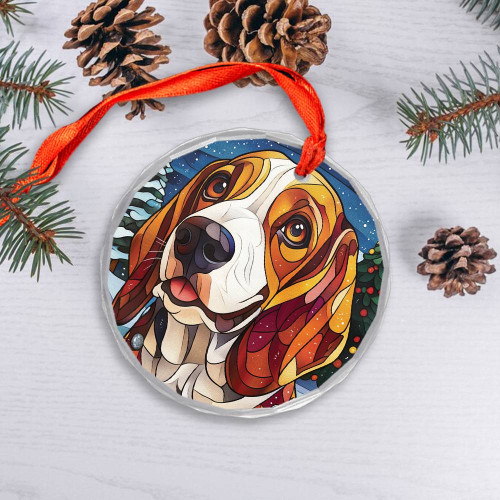 Beautiful Bassett Hound Dog Christmas Night Design 4 Glass Ornament