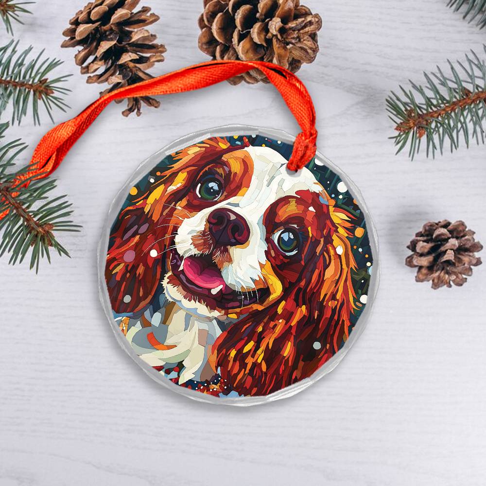 Beautiful Angus Cavalier King Charles Spaniel Dog Christmas Night Design 4 Glass Ornament
