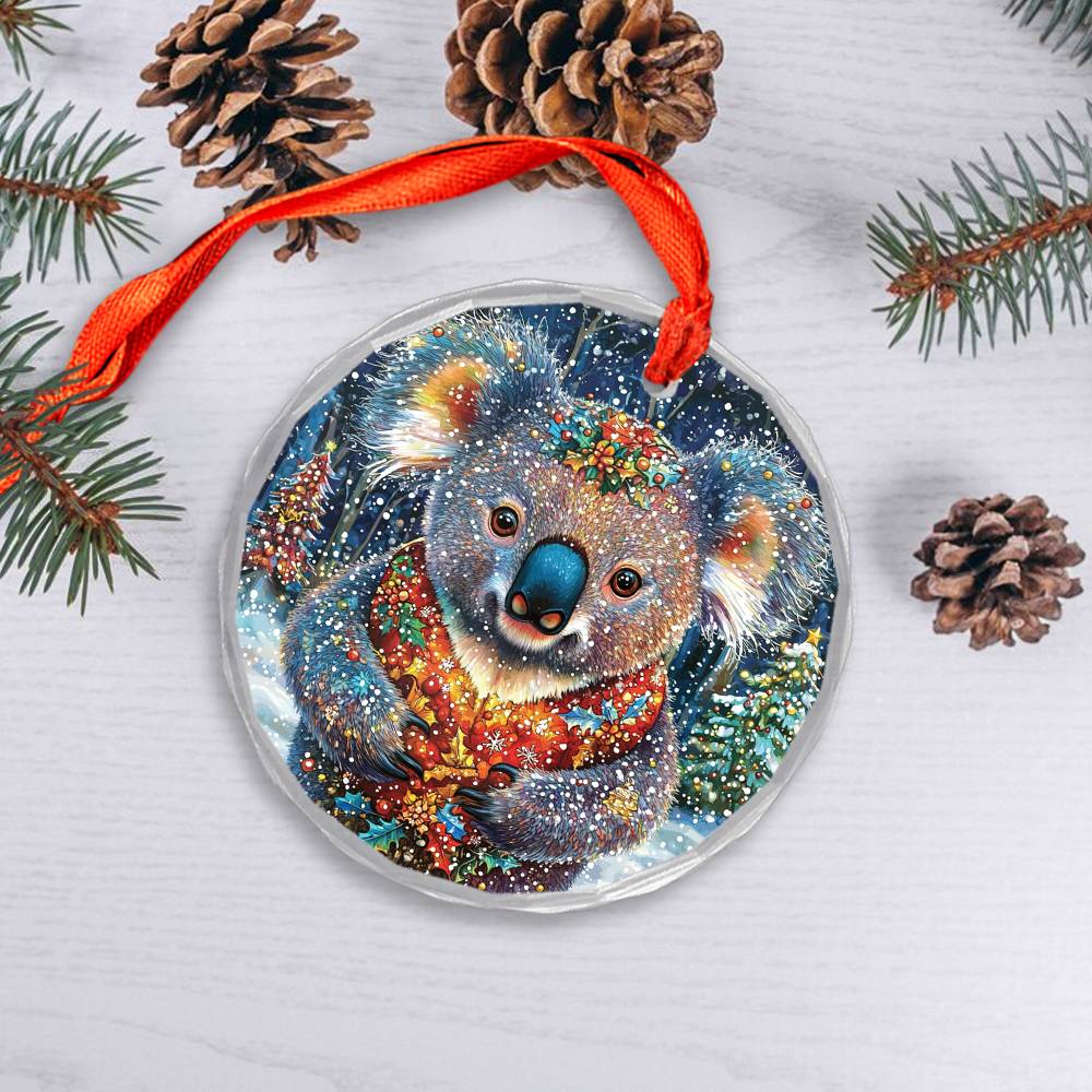 Beautiful Angus Koala Christmas Night Design 4 Glass Ornament