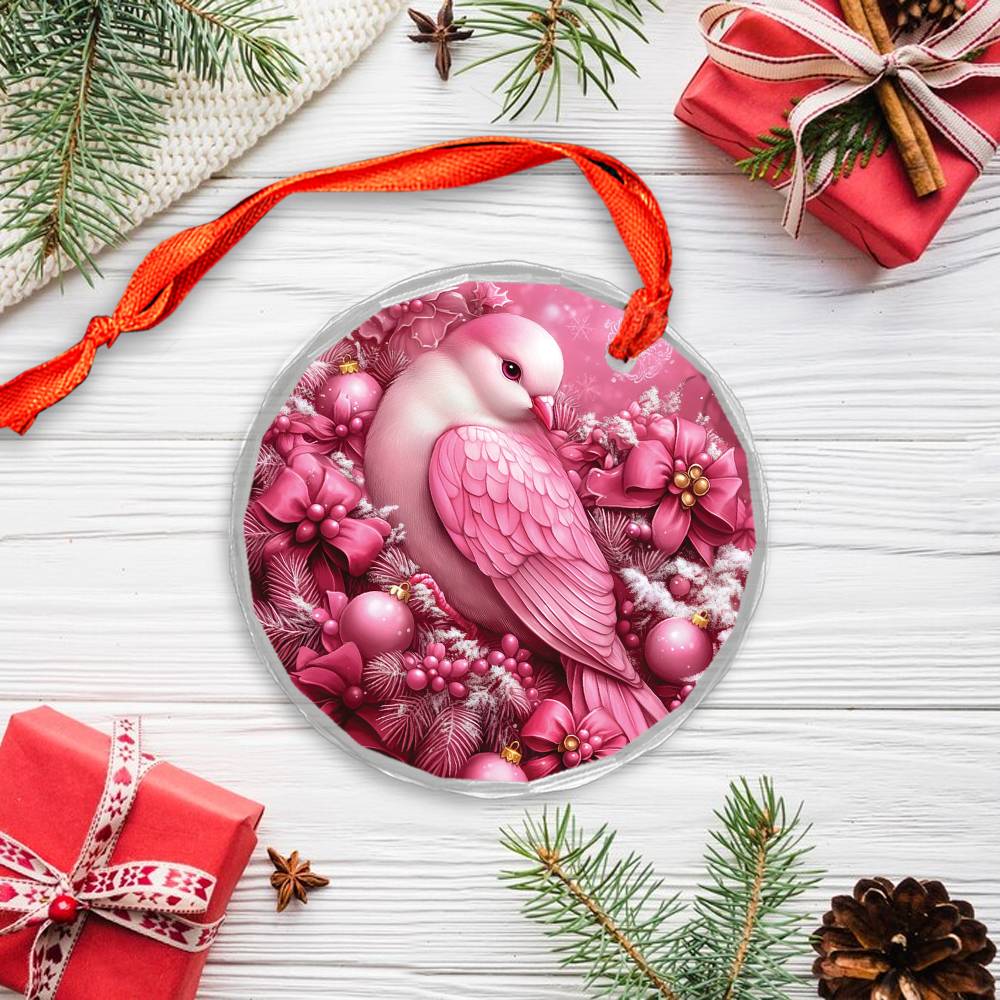 Dove Pink Christmas Design 3 Glass Ornament
