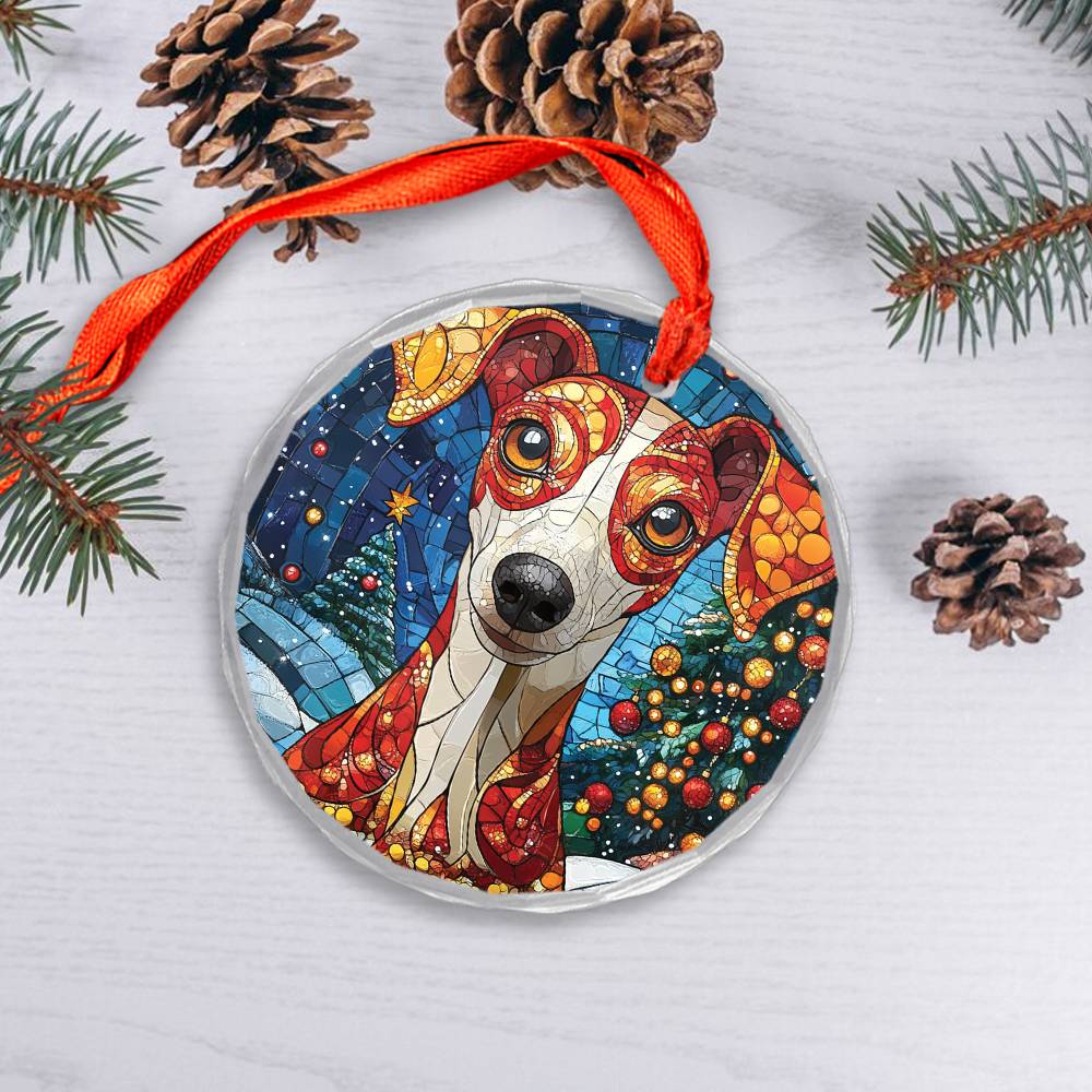 Beautiful Whippet Dog Christmas Night Design 3 Glass Ornament