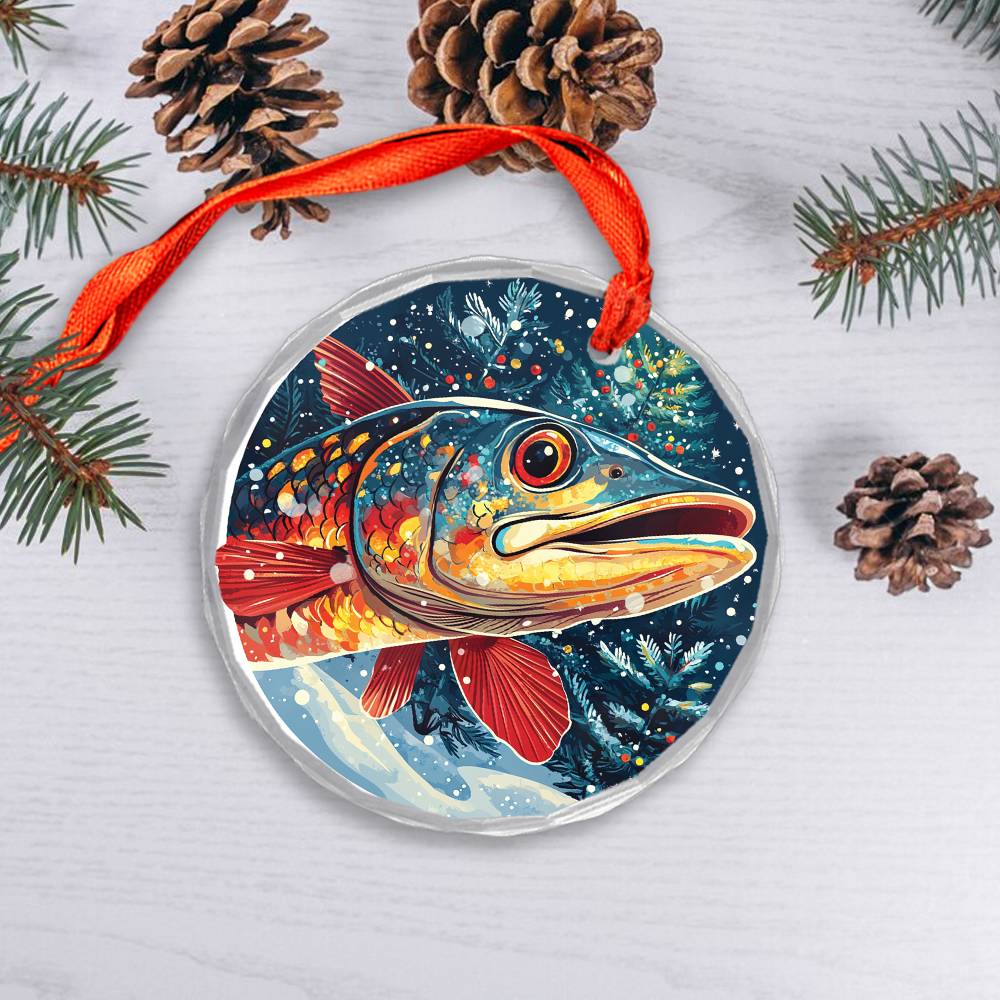 Beautiful Angus Wahoo Fish Christmas Night Design 1 Glass Ornament