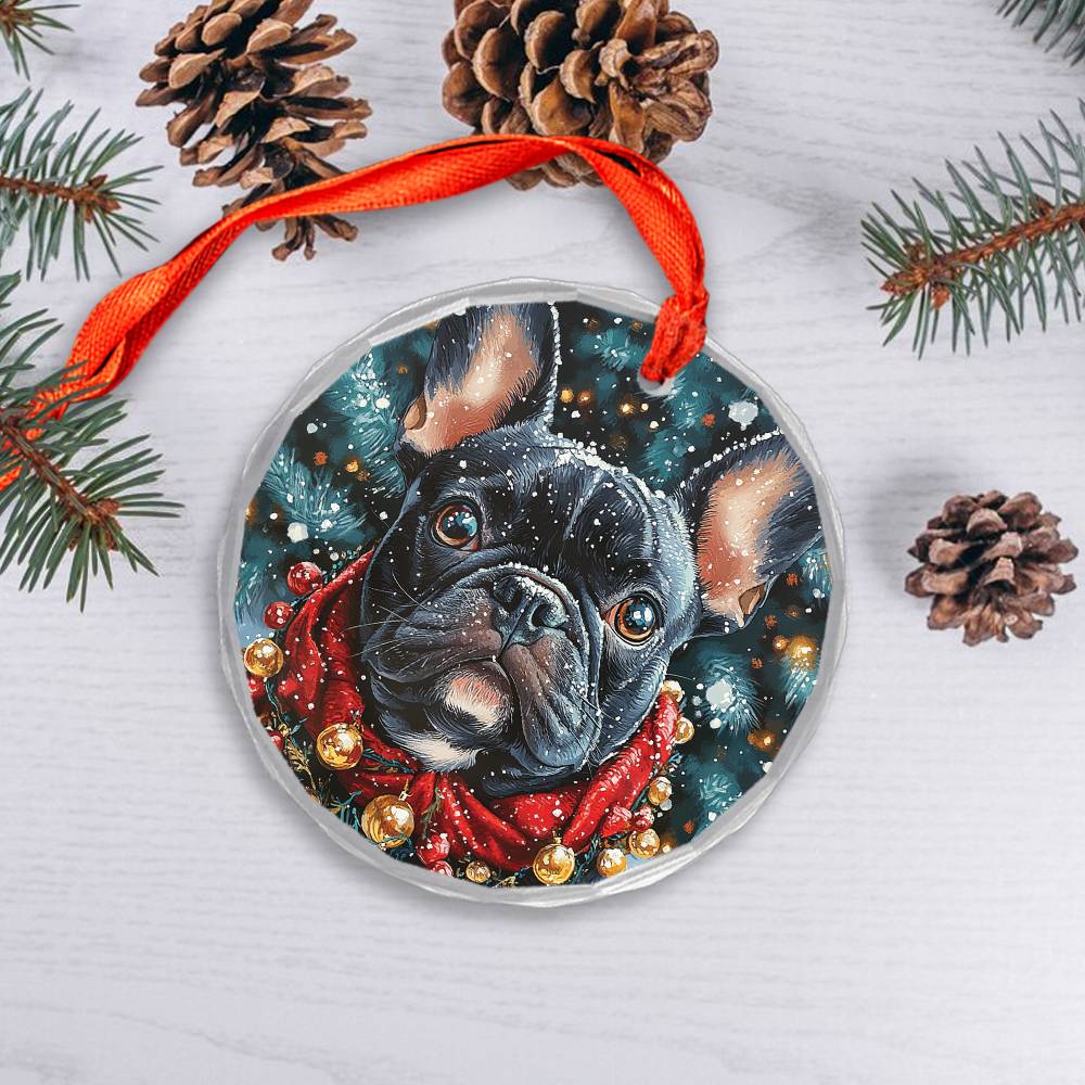 Beautiful Angus Bulldog Christmas Night Design 3 Glass Ornament
