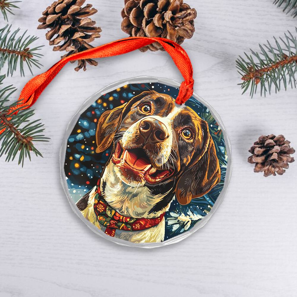 Beautiful Angus German Shorthaired Pointer Dog Christmas Night Design 1 Glass Ornament