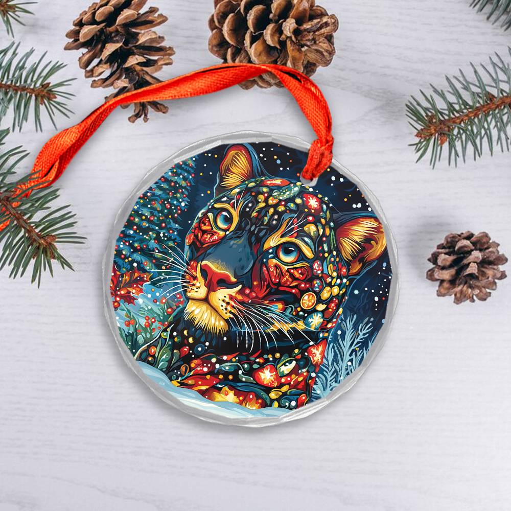 Beautiful Panther Christmas Night Design 1 Glass Ornament