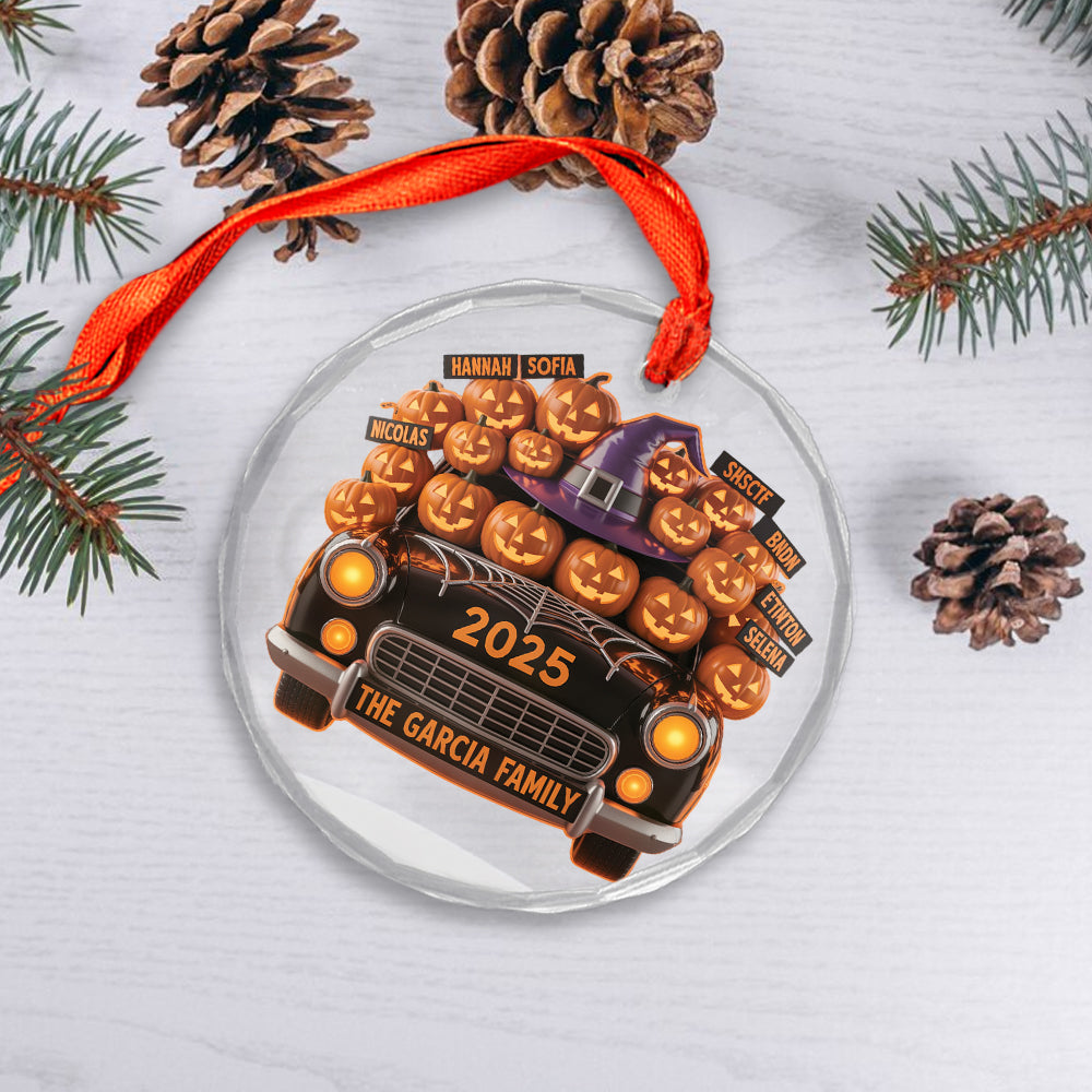 A Spooky Ride With Your Family Names, Personalized Ornament