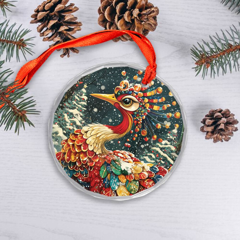 Beautiful Crane Christmas Night Design 4 Glass Ornament