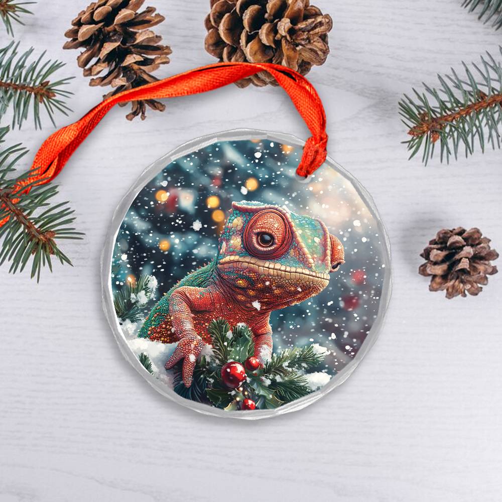 Beautiful Angus Chameleon Christmas Night Design 1 Glass Ornament