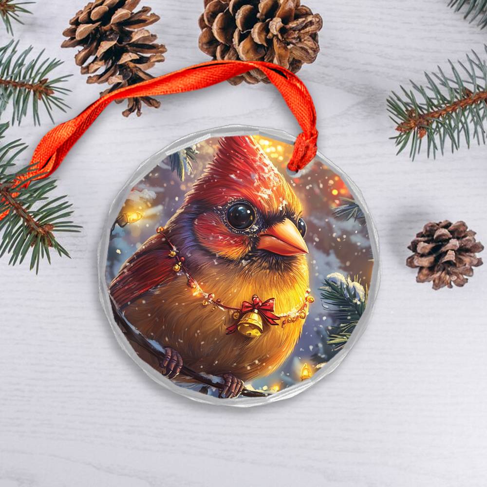 Beautiful Cardinal Christmas Night Design 2 Glass Ornament
