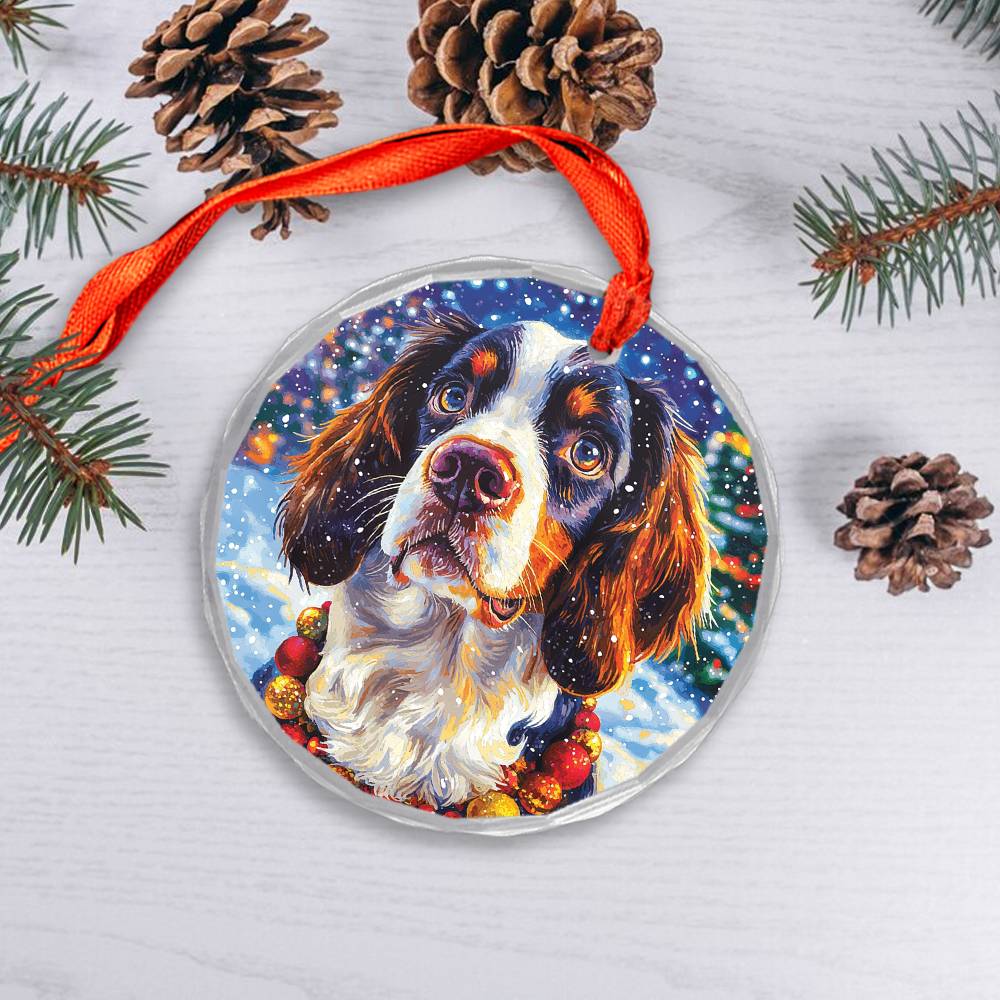 Beautiful English Springer Spaniel Dog Christmas Night Design 3 Glass Ornament