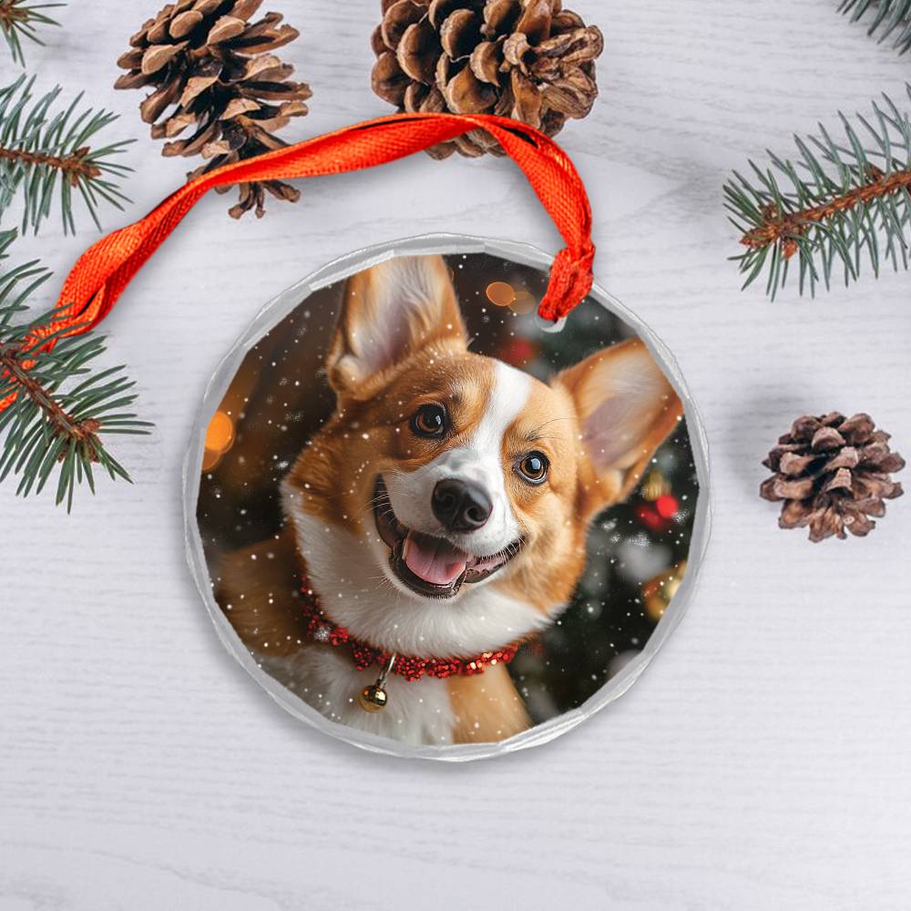 Beautiful Angus Corgi Dog Christmas Night Design 3 Glass Ornament