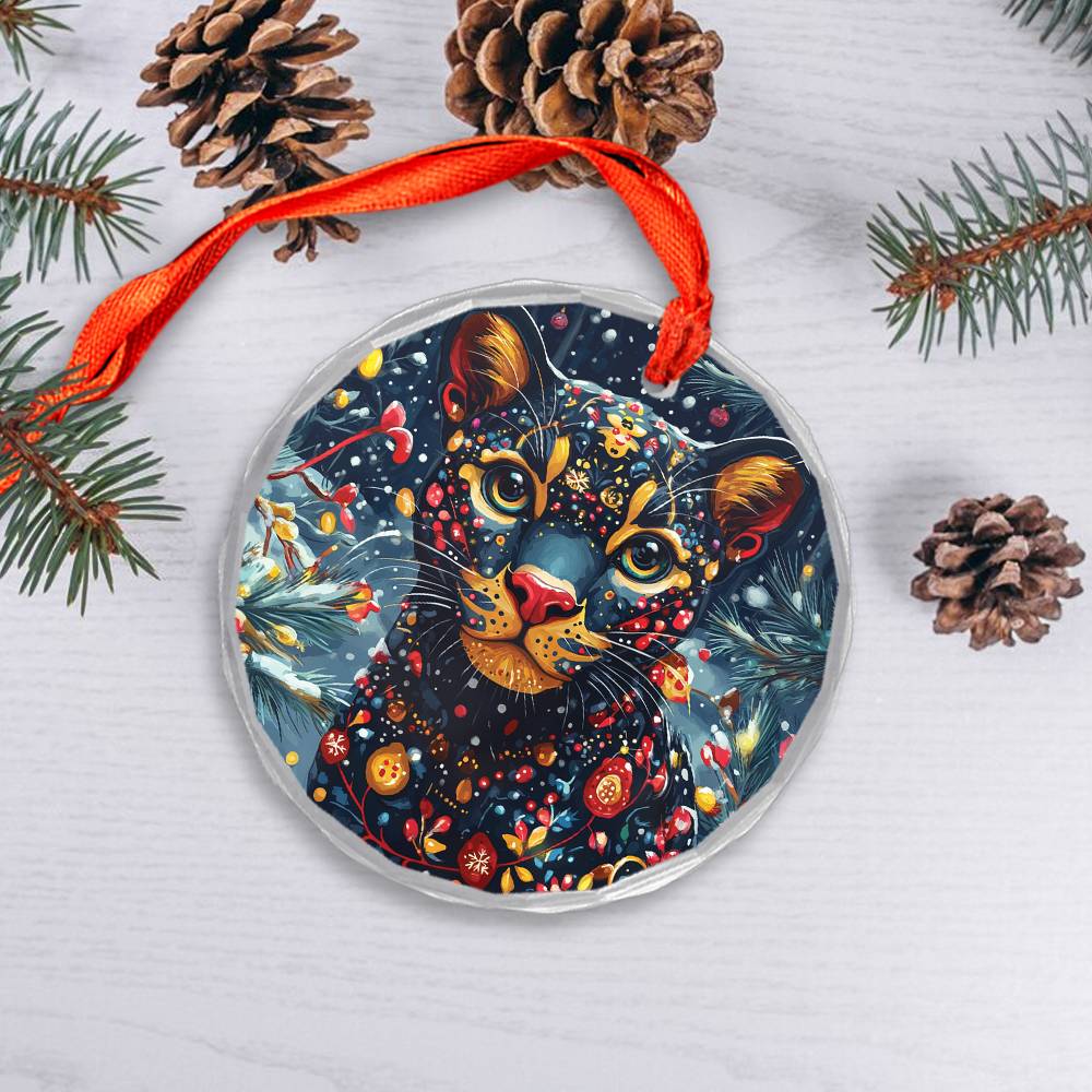 Beautiful Panther Christmas Night Design 2 Glass Ornament