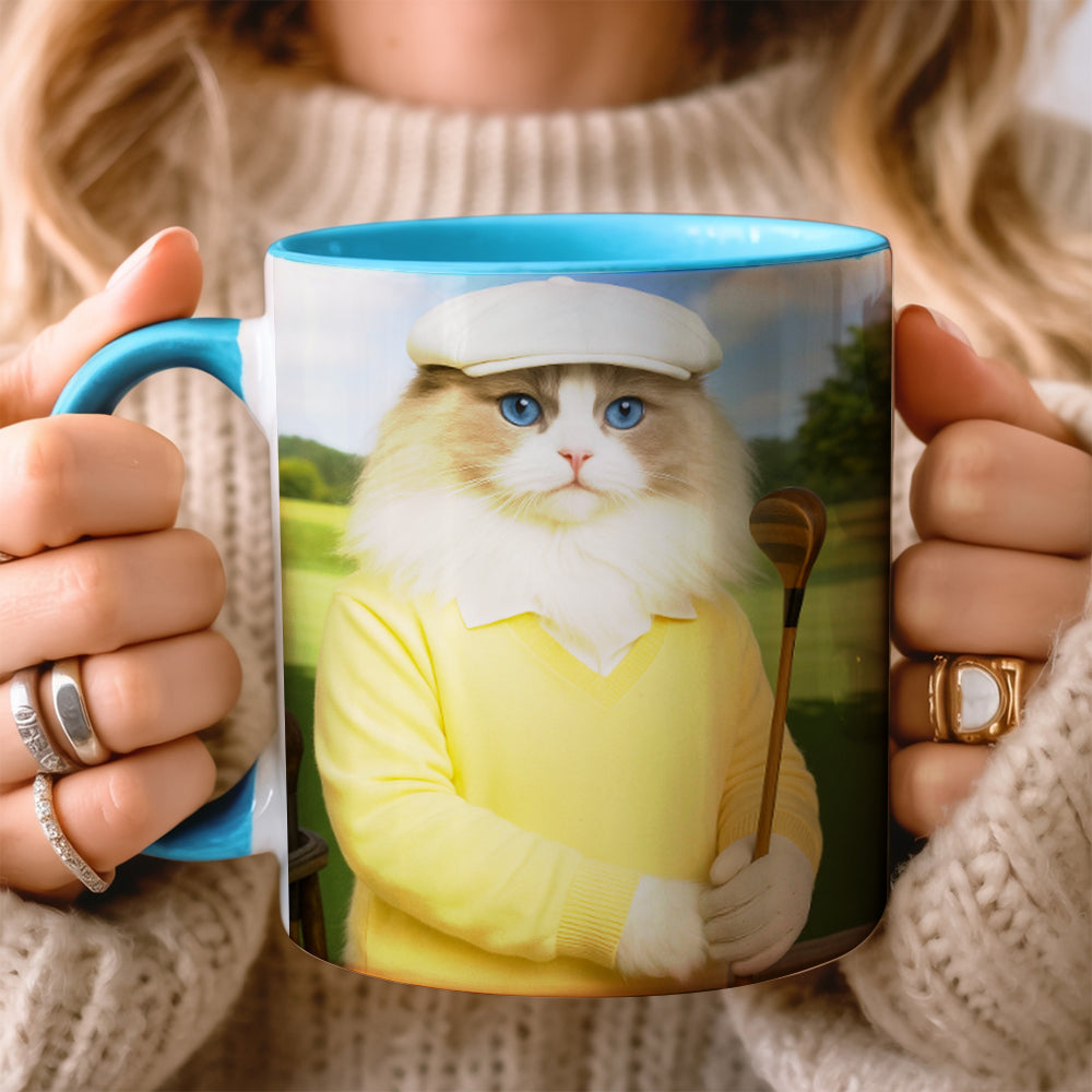 Custom Photo Golfer Cat Mug Gift For Cat Lovers