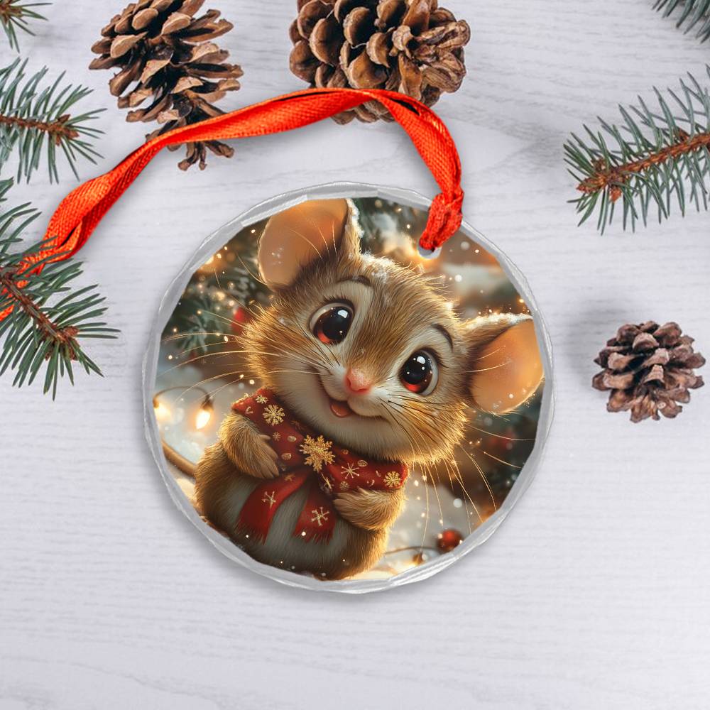 Beautiful Angus Mice Christmas Night Design 2 Glass Ornament