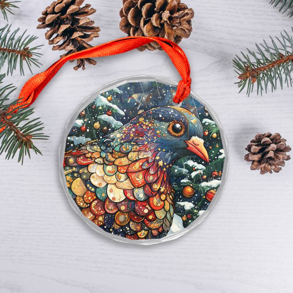 Beautiful Pigeon Christmas Night Design 4 Glass Ornament