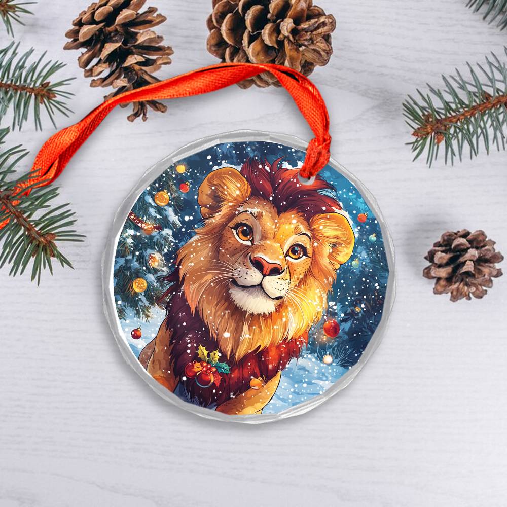 Beautiful Lion Christmas Night Design 4 Glass Ornament