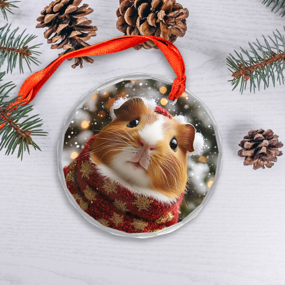 Beautiful Guinea Pig Christmas Night Design 3 Glass Ornament