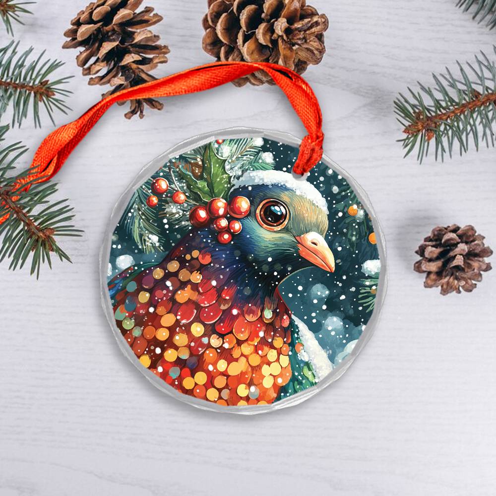 Beautiful Pigeon Christmas Night Design 1 Glass Ornament