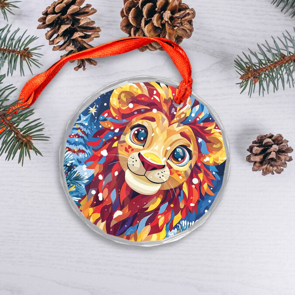 Beautiful Lion Christmas Night Design 2 Glass Ornament
