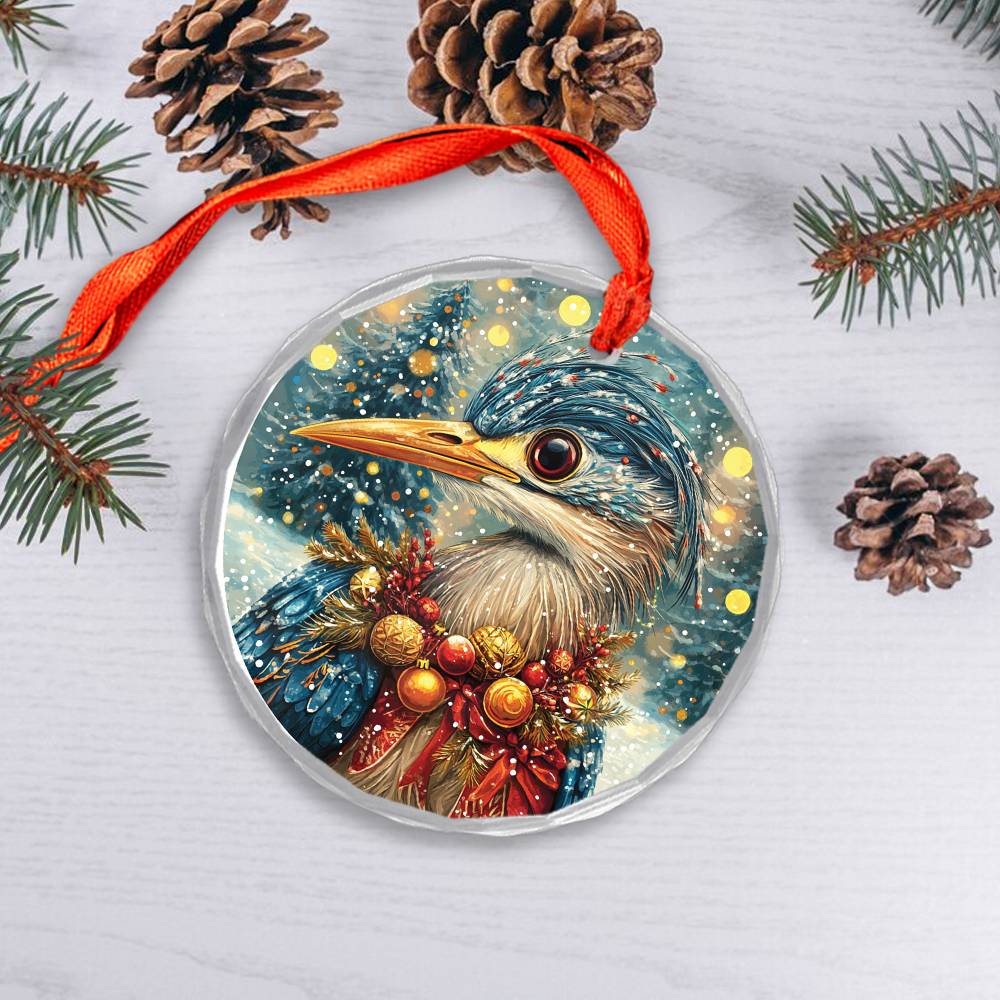 Beautiful Heron Christmas Night Design 4 Glass Ornament