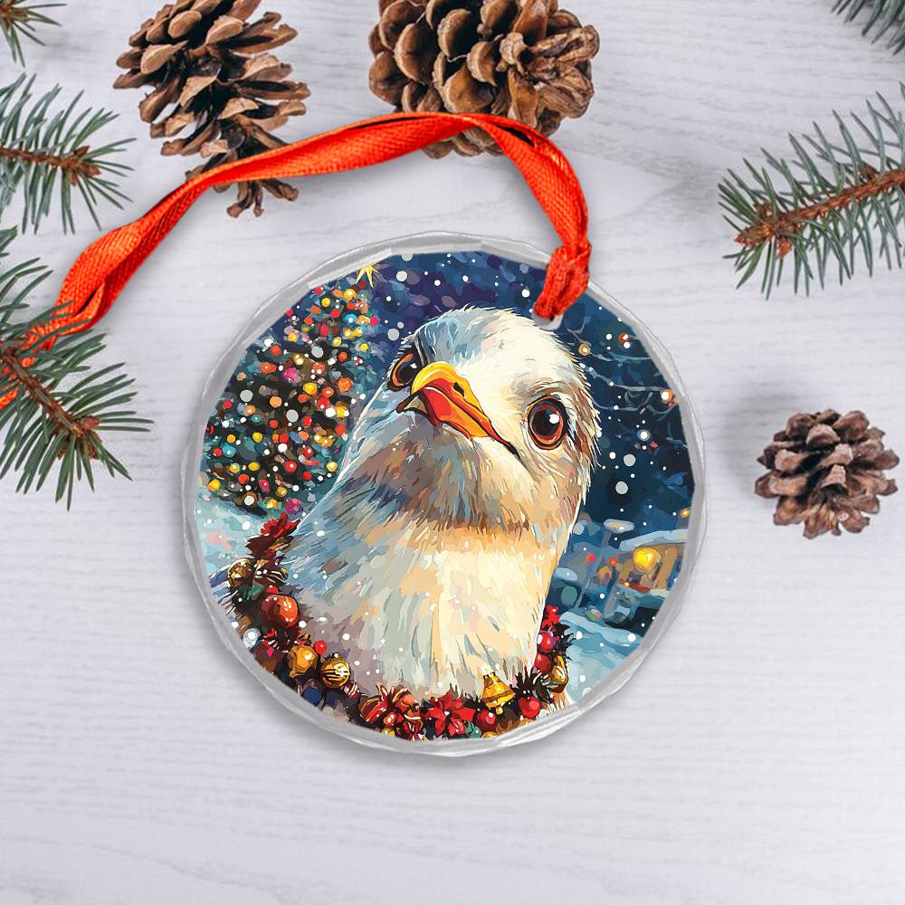 Beautiful Seagull Christmas Night Design 3 Glass Ornament