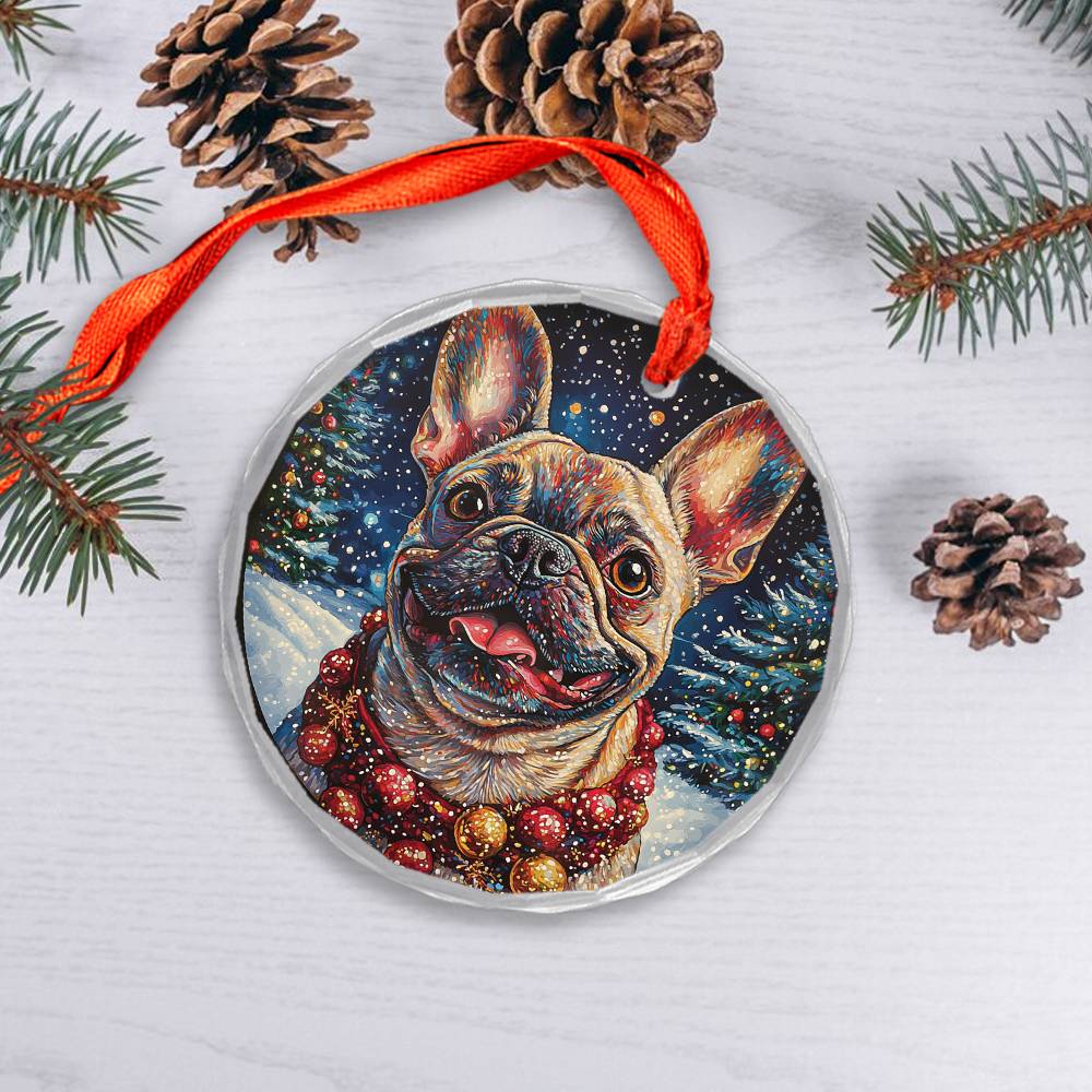 Beautiful Angus Bulldog Christmas Night Design 1 Glass Ornament