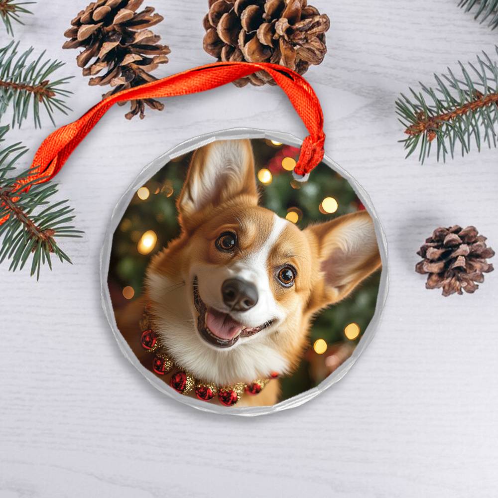 Beautiful Angus Corgi Dog Christmas Night Design 2 Glass Ornament