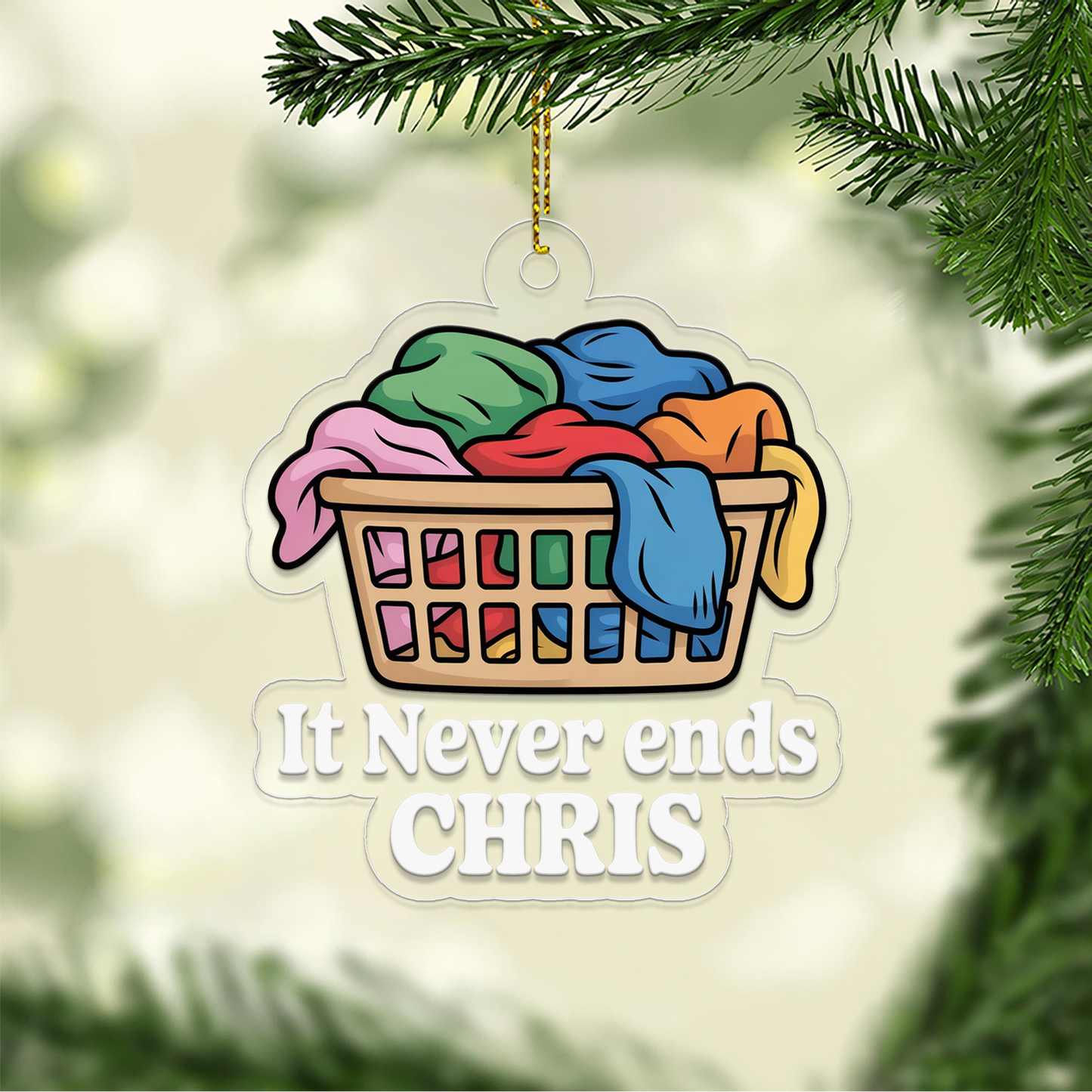 Personalized The Laundry Basket Never Ends Ornament, Christmas Decor, Custom Washing Ornament, Laundry Christmas Keepsake