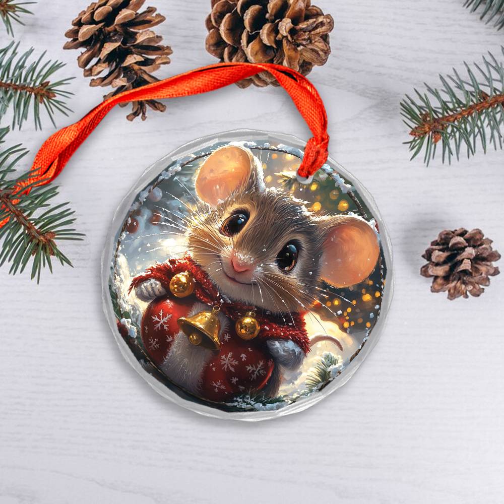 Beautiful Angus Mice Christmas Night Design 3 Glass Ornament