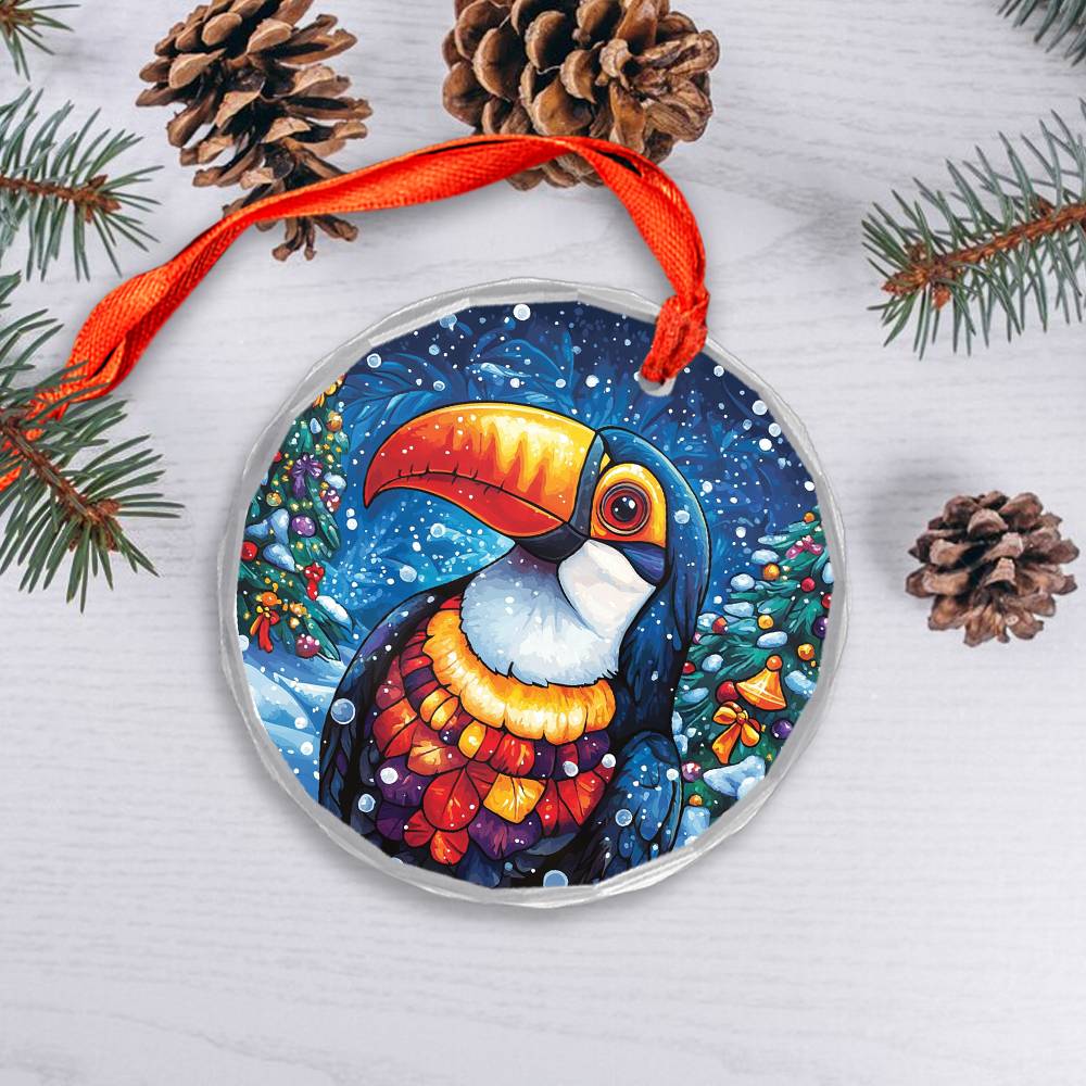 Beautiful Toucan Christmas Night Design 3 Glass Ornament