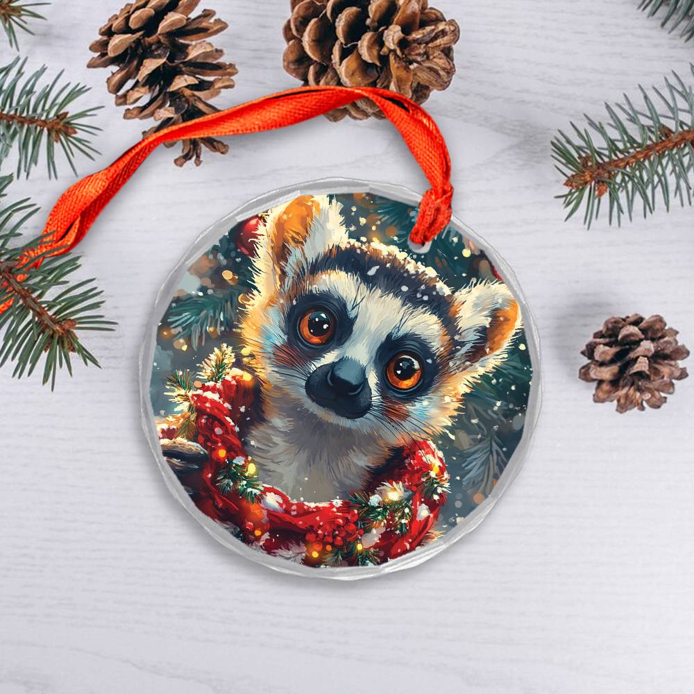 Beautiful Angus Lemur Christmas Night Design 1 Glass Ornament