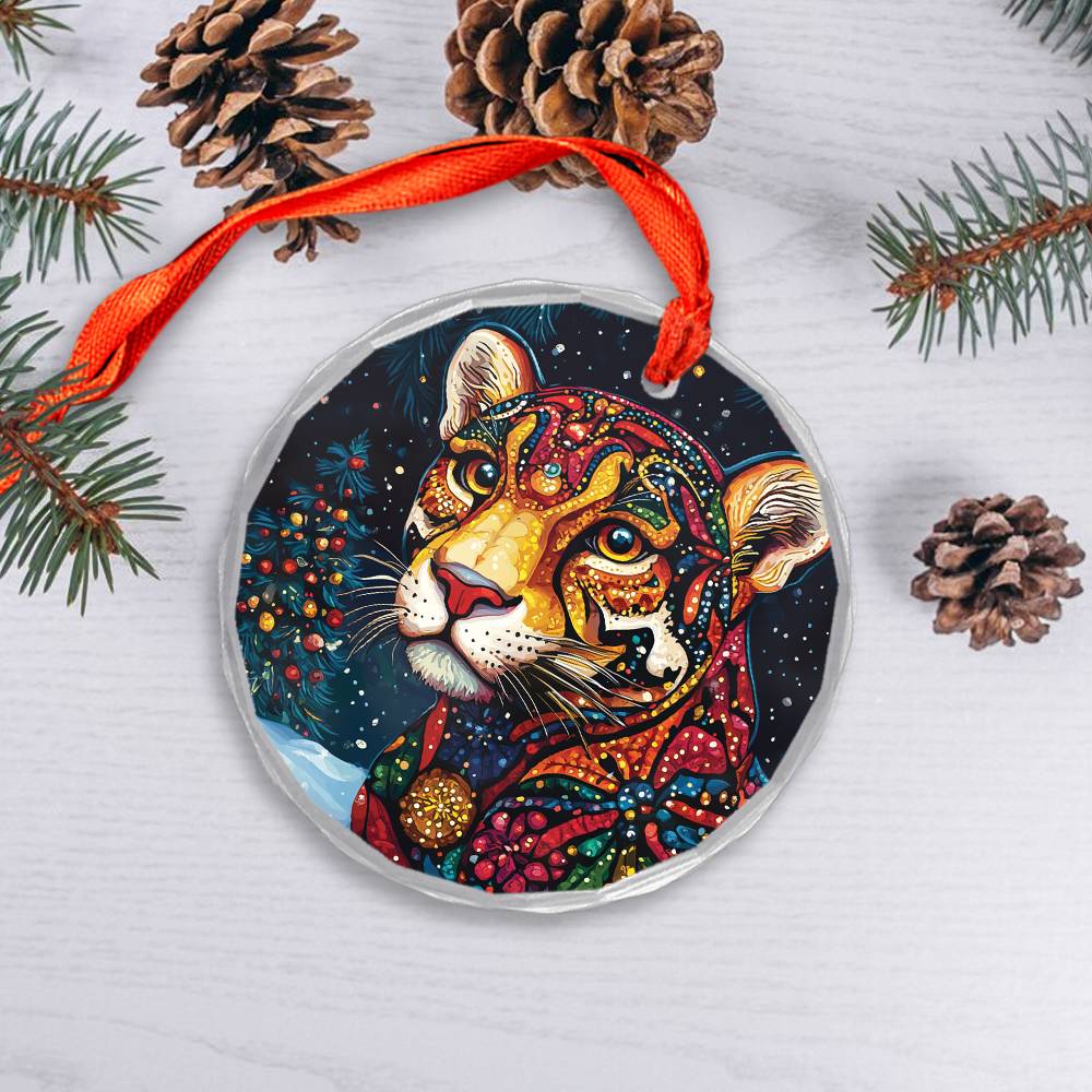 Beautiful Jaguar Christmas Night Design 1 Glass Ornament