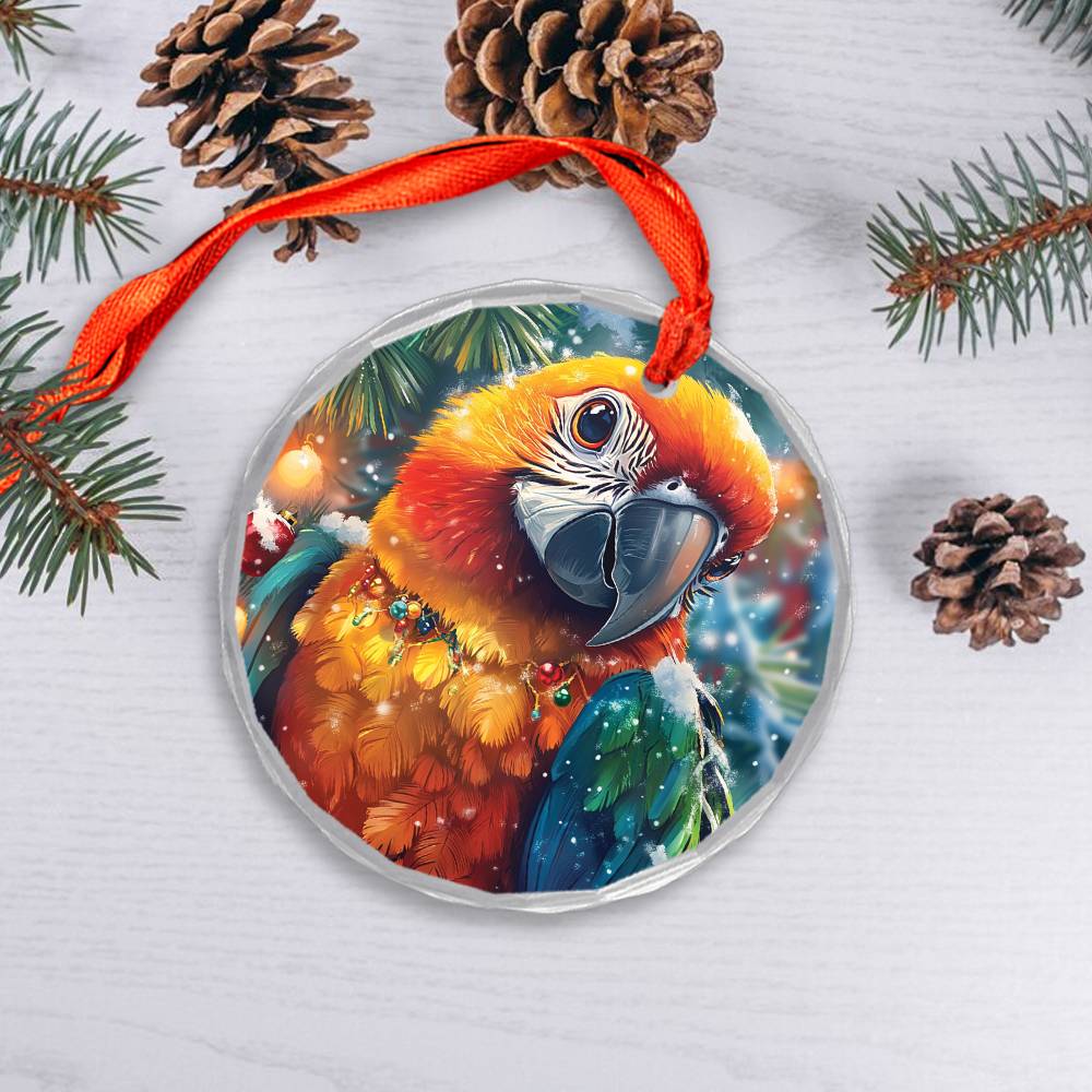 Beautiful Parrot Christmas Night Design 2 Glass Ornament