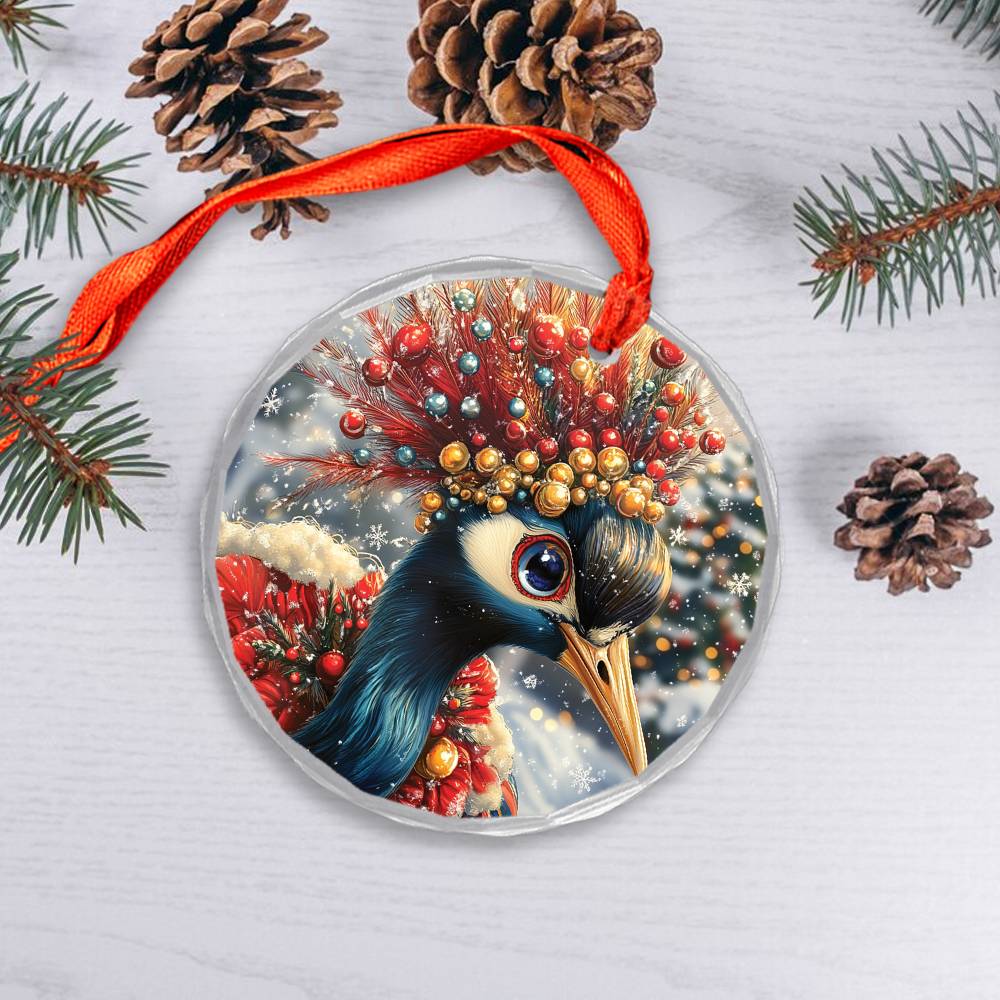 Beautiful Crane Christmas Night Design 2 Glass Ornament
