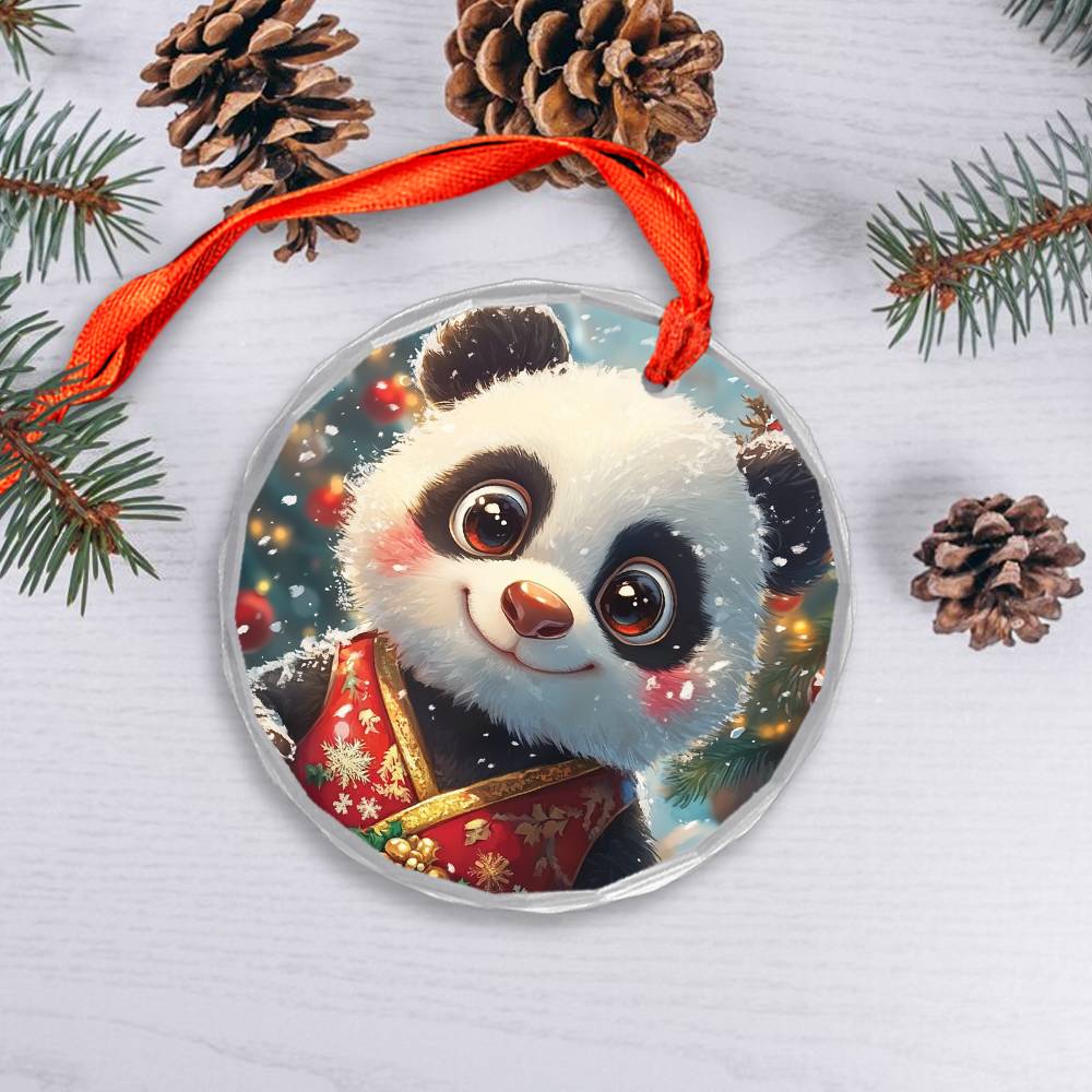 Beautiful Angus Panda Christmas Night Design 4 Glass Ornament