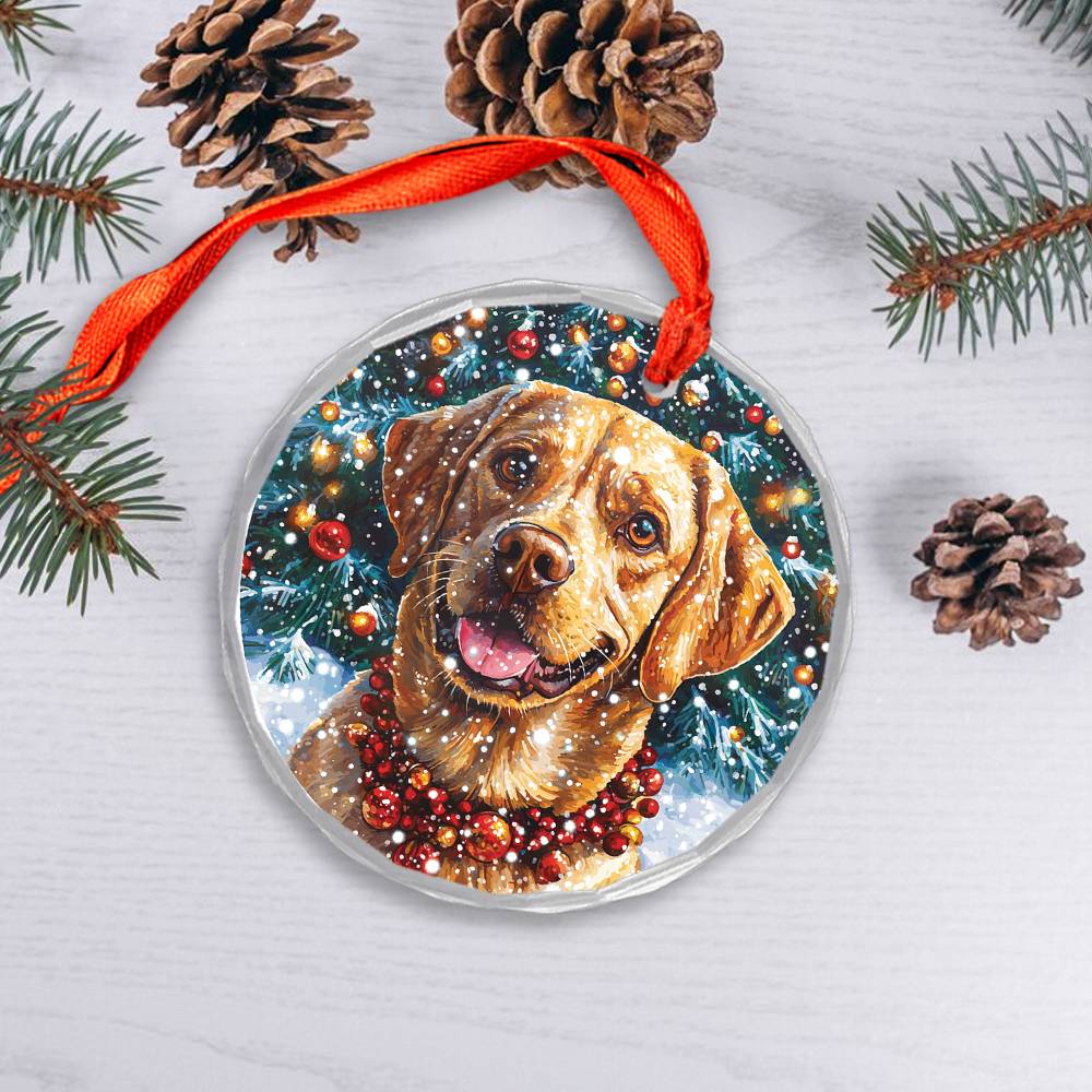 Beautiful Angus Labrador Retriever Dog Christmas Night Design 2 Glass Ornament