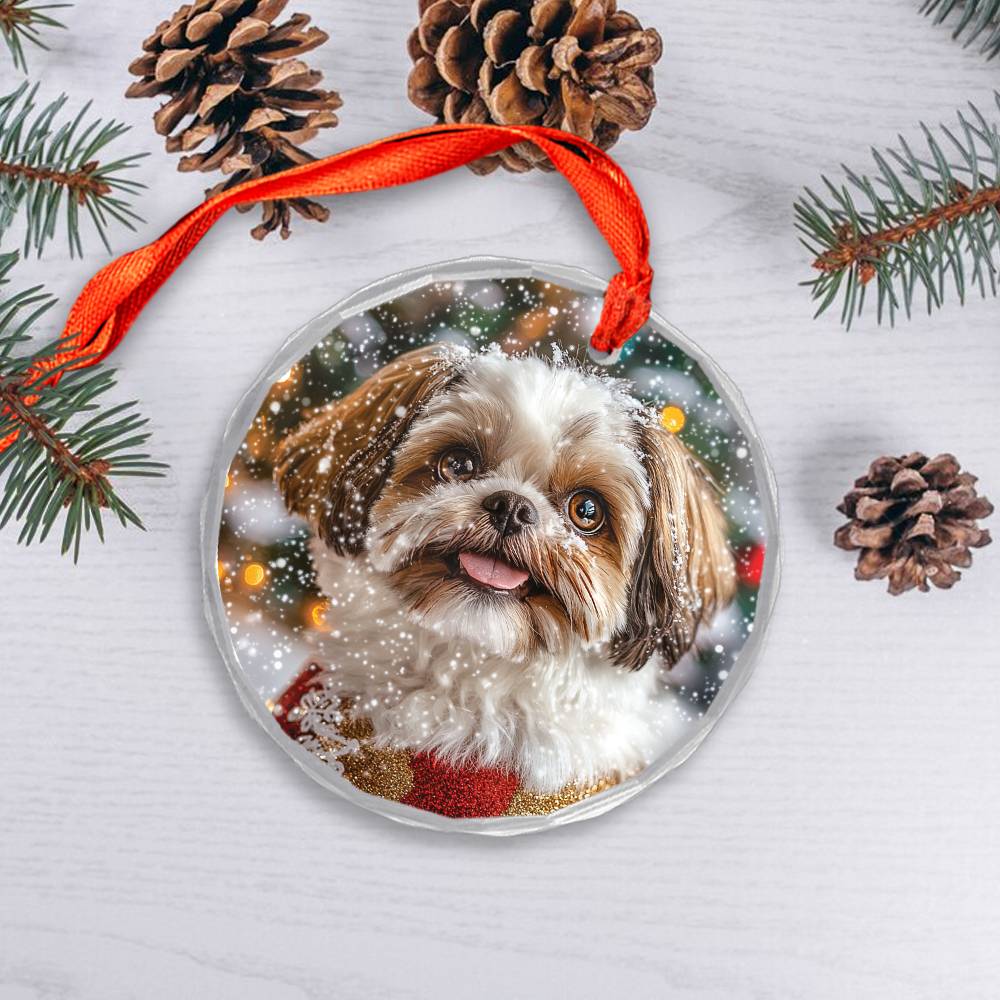 Beautiful Angus Shih Tzu Dog Christmas Night Design 2 Glass Ornament
