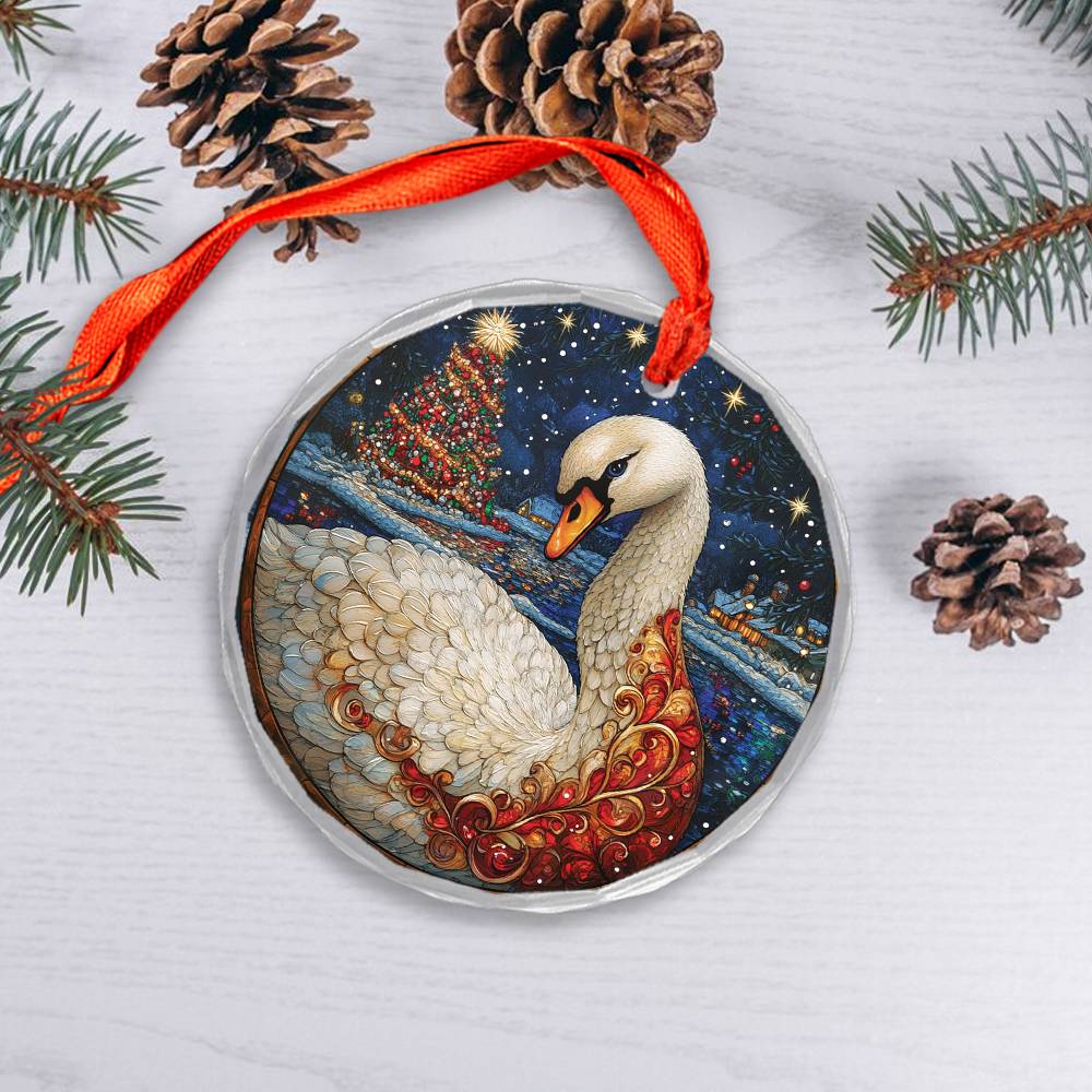 Beautiful Swan Christmas Night Design 2 Glass Ornament