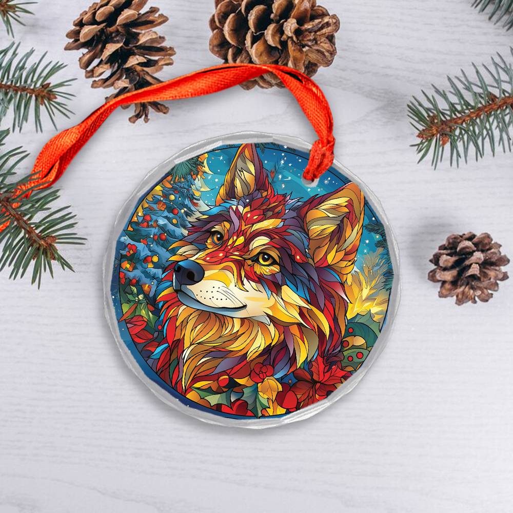 Beautiful Angus Wolf Christmas Night Design 3 Glass Ornament