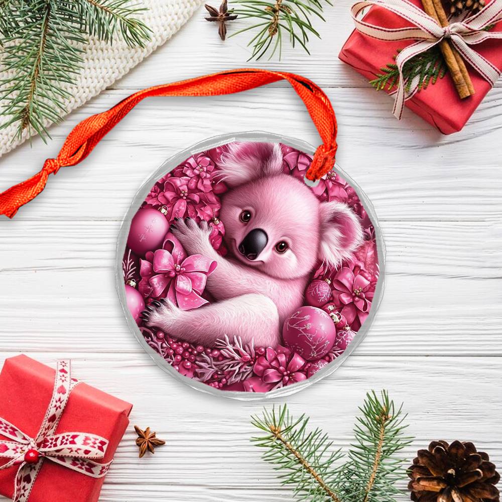 Koala Pink Christmas Design 2 Glass Ornament