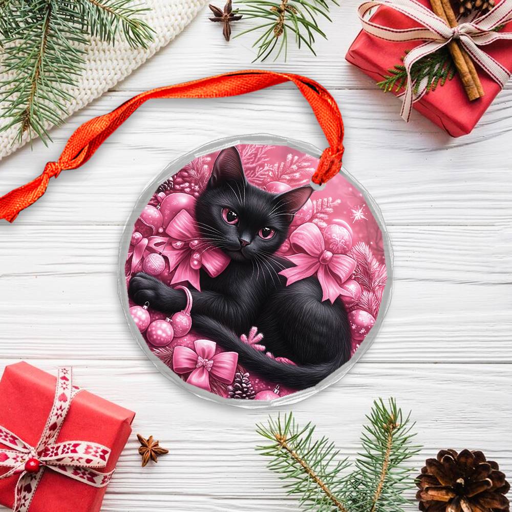 Bombay Cat Pink Christmas Design 2 Glass Ornament