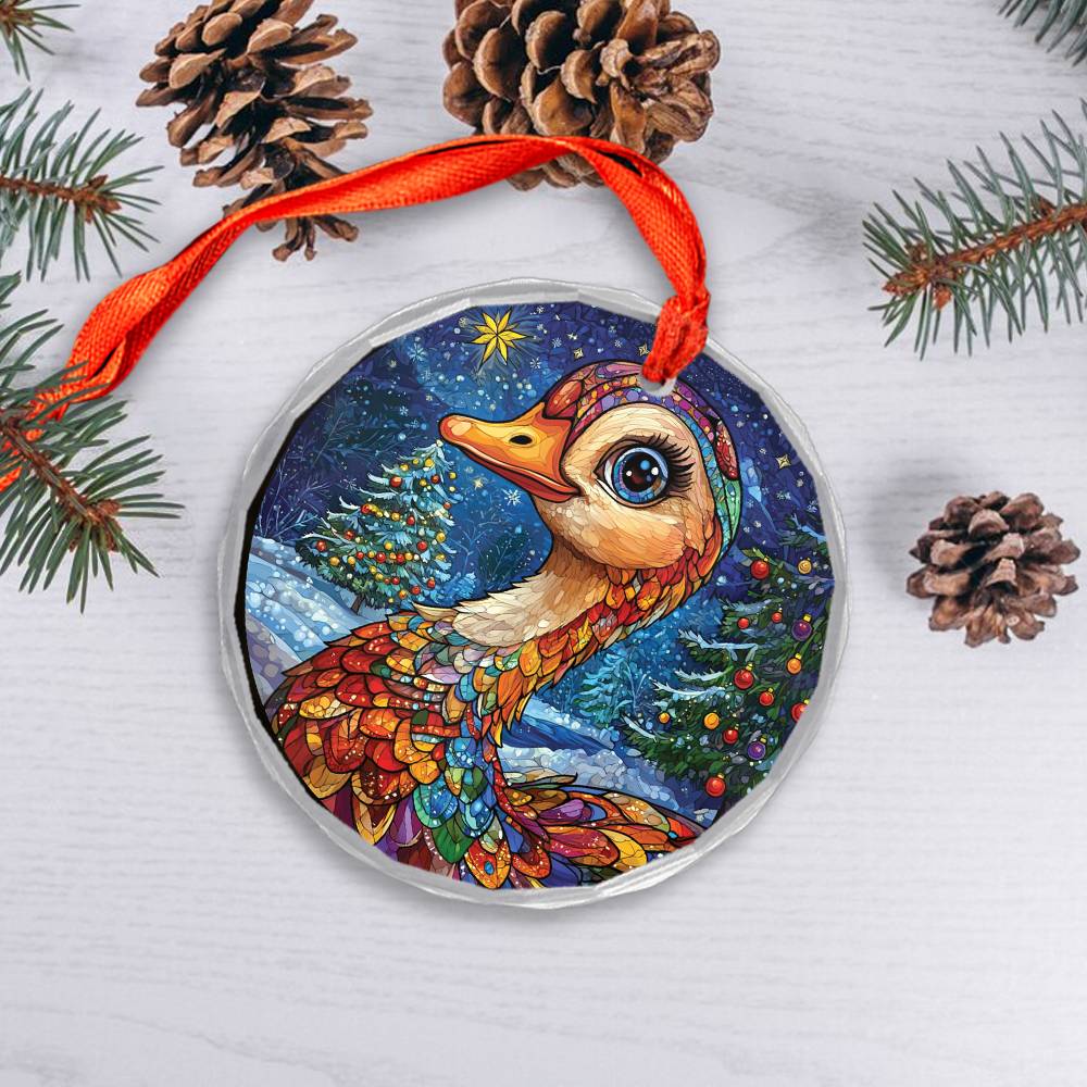 Beautiful Goose Christmas Night Design 1 Glass Ornament