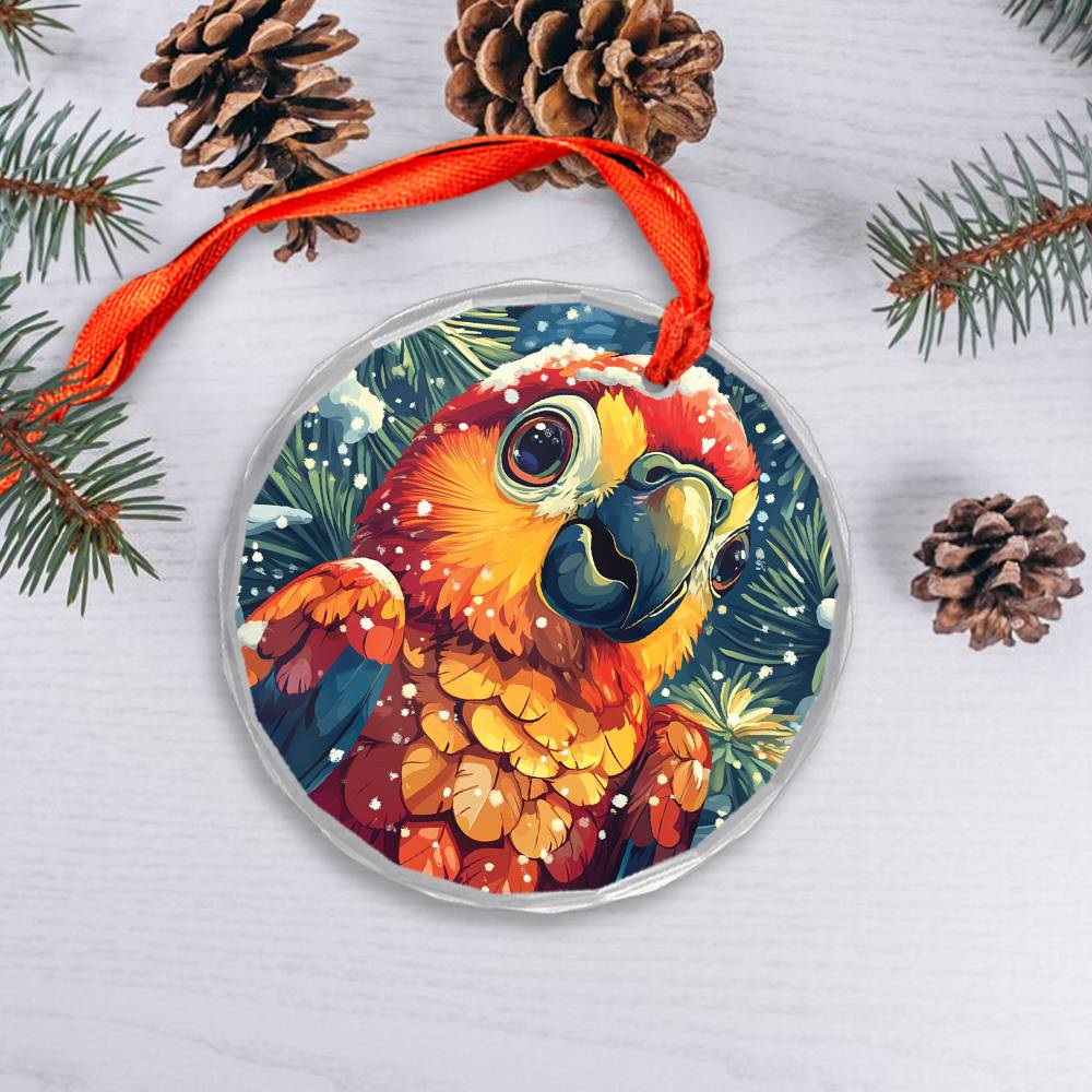 Beautiful Parrot Christmas Night Design 1 Glass Ornament