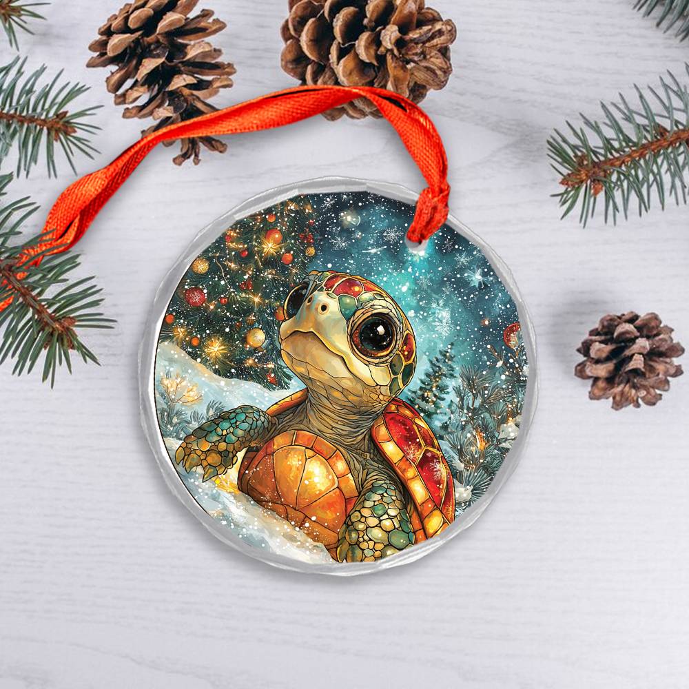 Beautiful Angus Turtle Christmas Night Design 1 Glass Ornament