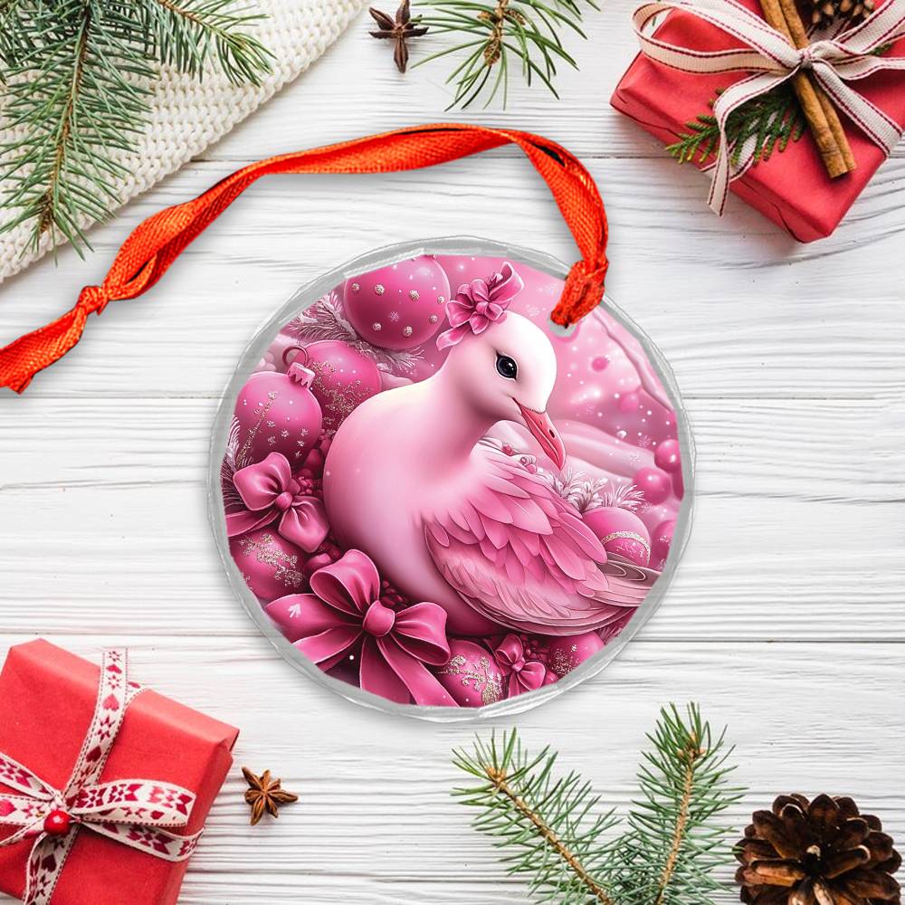 Seagull Pink Christmas Design 1 Glass Ornament