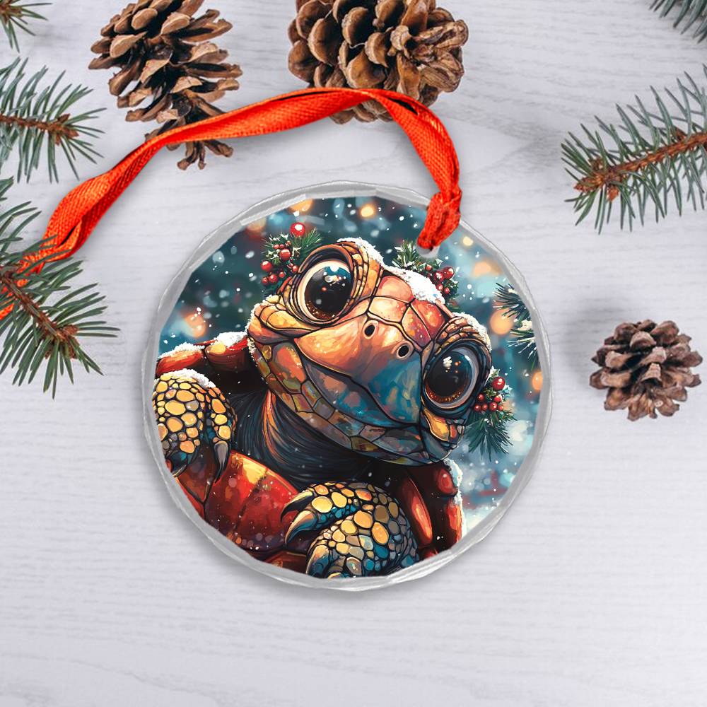 Beautiful Tortoise Christmas Night Design 3 Glass Ornament