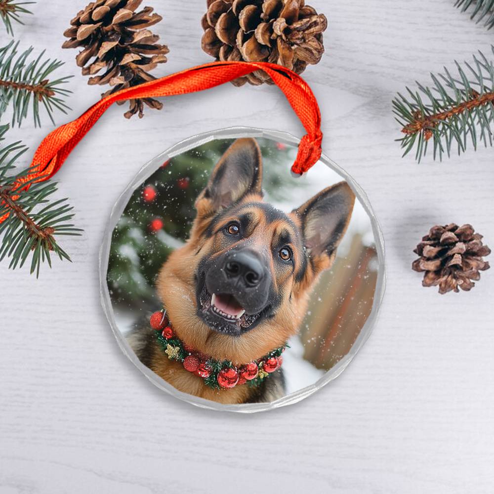 Beautiful German Shepherd Dog Christmas Night Design 1 Glass Ornament