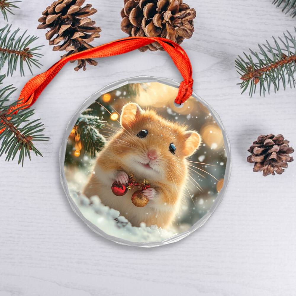 Beautiful Hamster Christmas Night Design 3 Glass Ornament