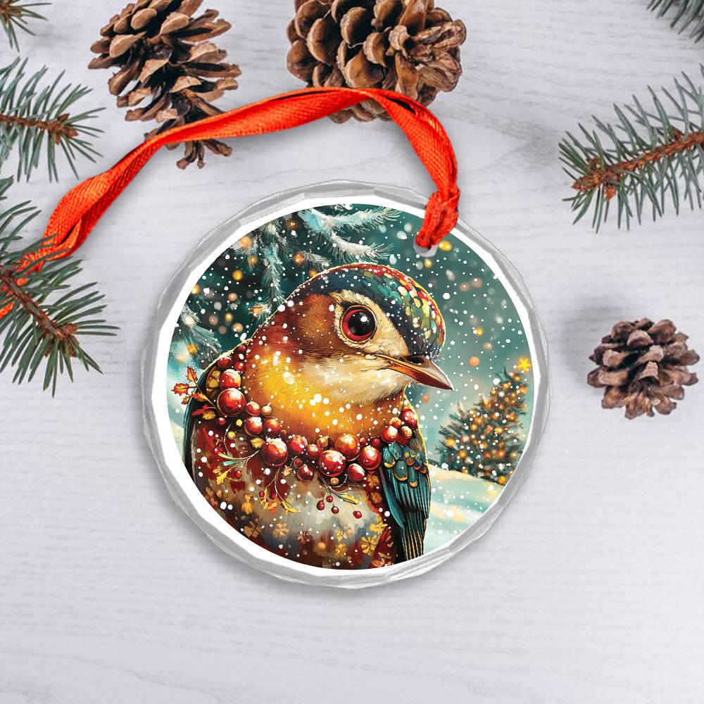 Beautiful Thrush Christmas Night Design 2 Glass Ornament